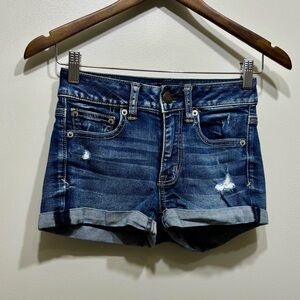 American Eagle Outfitters Super Stretch High Rise Denim Jean Shorts Blue